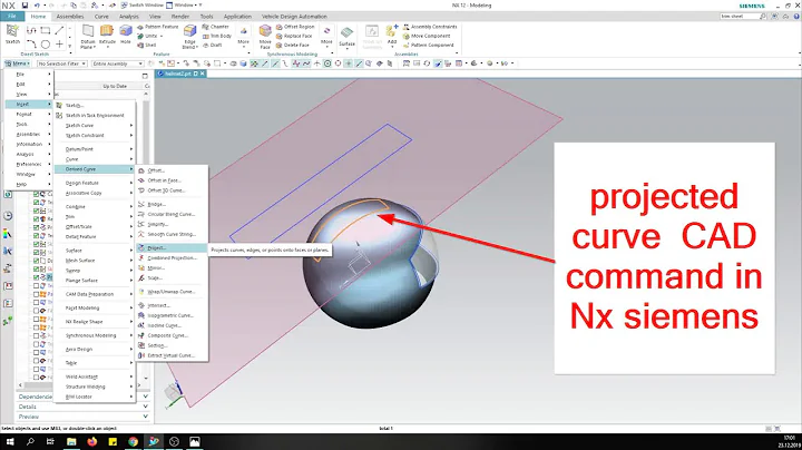 projected curve in Nx siemens | CAD feature command in unigraphics PLM software