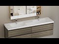 Allreno 70-inch Wall-Mounted Bathroom Vanity, Double Sink Cabinet, Ash Gray with White Stone Top