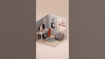 Interior design with desk setup and some music instiruments 🖥️ 🎸 #3danimation #shorts #blender