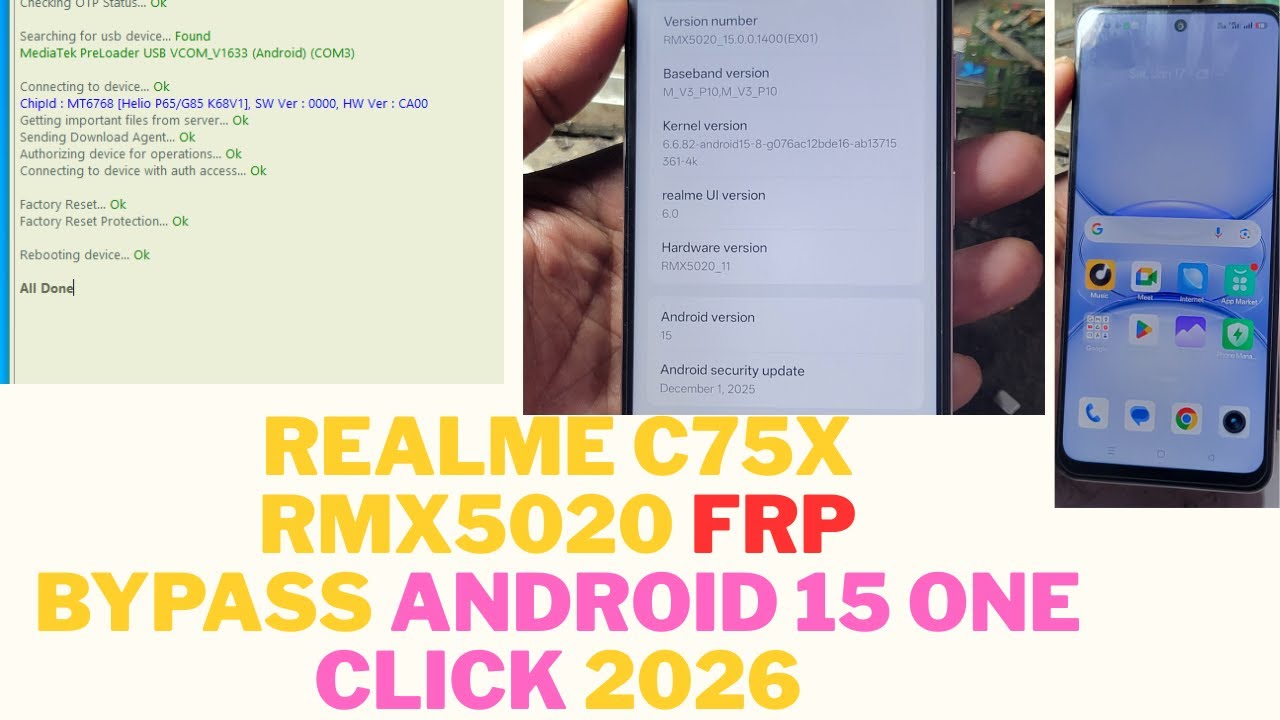 Realme c75x rmx5020 frp bypass android 15 one click 2026