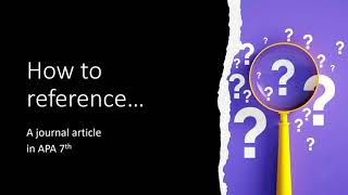 How to reference a journal article in APA 7th
