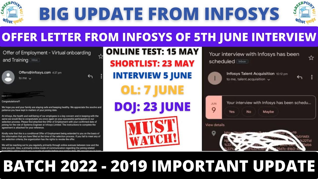 BIG UPDATE FROM INFOSYS | OFFER LETTER | ONLINE TEST: 15 MAY ...