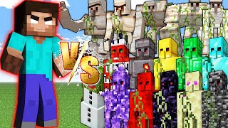 Hard HEROBRINE vs All IRON GOLEMS and All Extra GOLEMS Fight - Minecraft Mob Battle