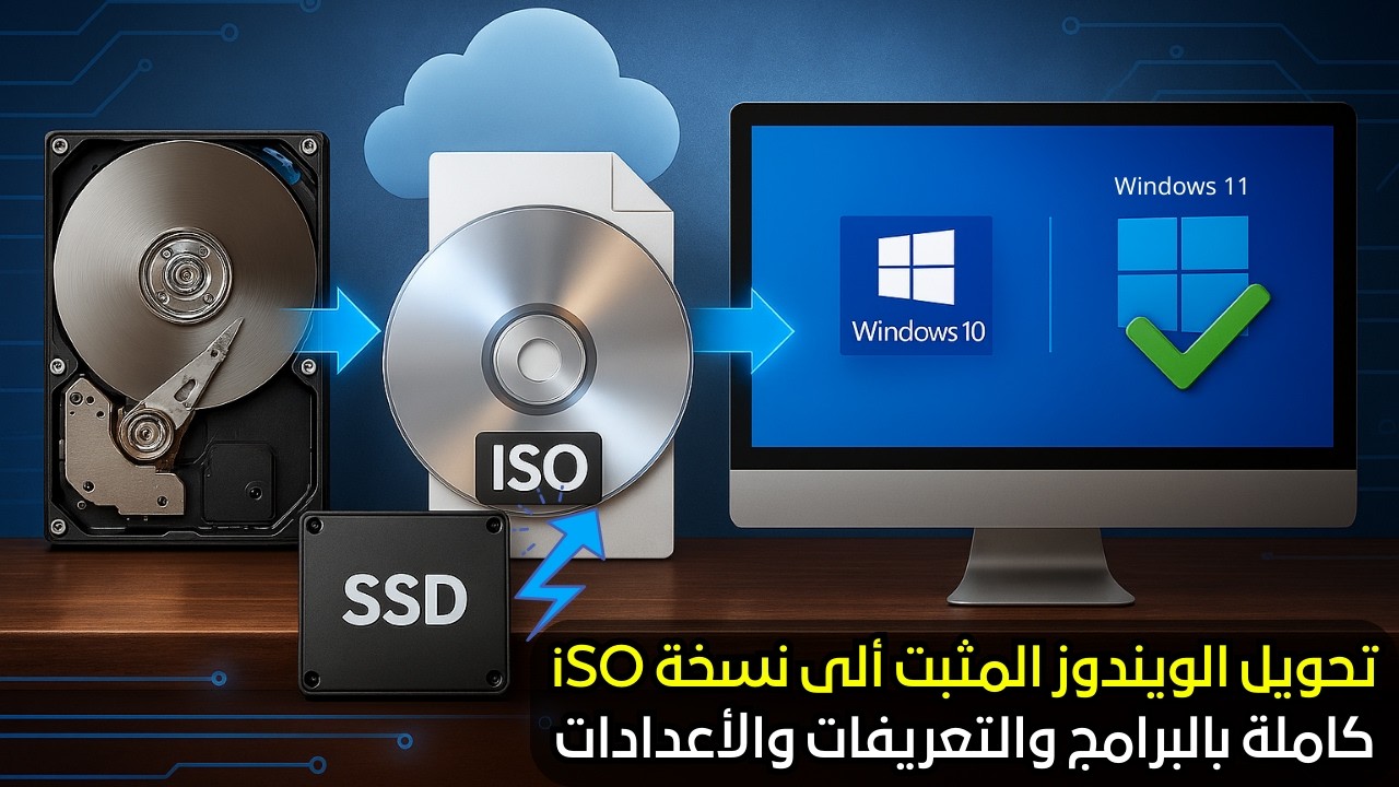 تحويل الويندوز المثبت ألىiSO جاهز للتثبيت بالبرامج والاعدادات والتعريفات بدون برامج وبدون فلاشة