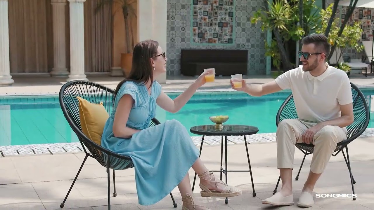 SONGMICS 3-Piece Outdoor Seating Acapulco Chair, Modern Patio Furniture Set UGGF011B01