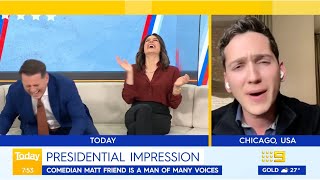 Comedian makes Today Show Australia Hosts FALL laughing with Trump & Biden impressions | Matt Friend