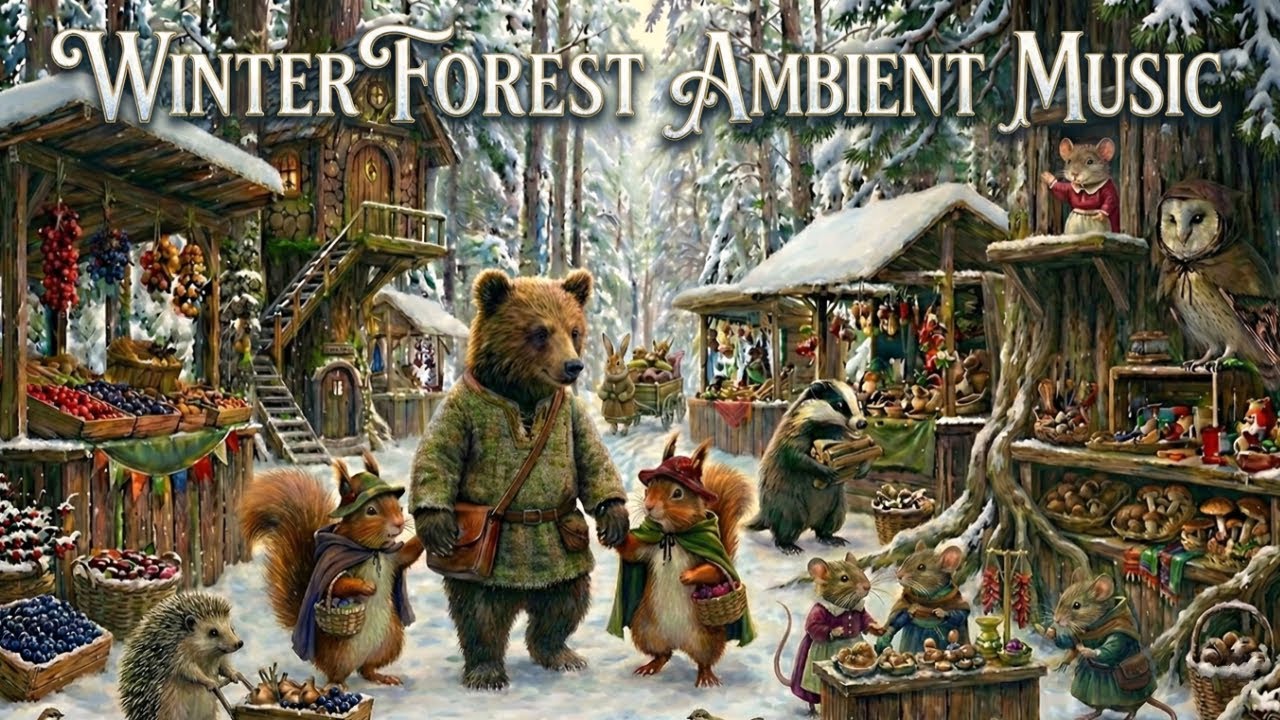Magical Winter Forest Market 3 Hour Ambience ❄️ Relaxing Snow & Fairytale Music