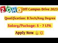 ZOHO Corp Off Campus Drive 2023 for Software Developer | B.E/B.Tech/Any Degree | Last Date: ASAP