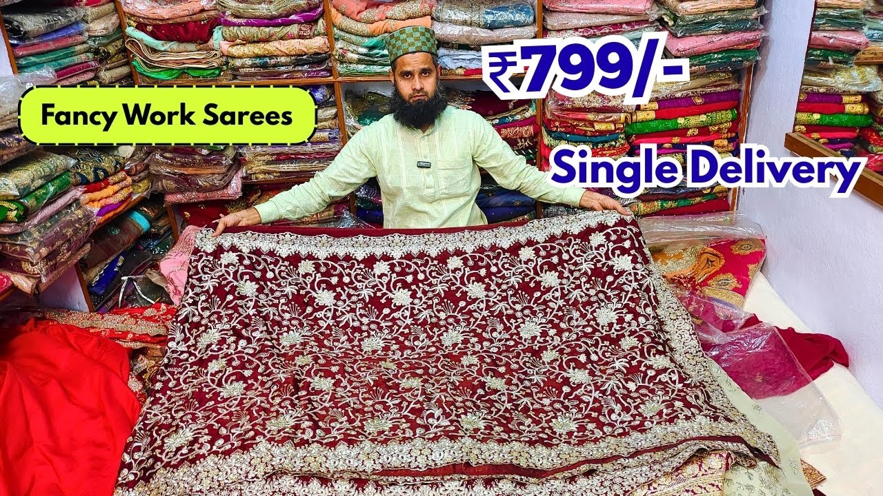 Latest Stone Work Sarees 💫 Tissue Organza | Banarasi Katan Sarees | Hyderabad Market