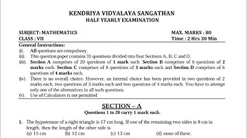 Class 7 Maths half yearly question paper of (2022 - 2023)
