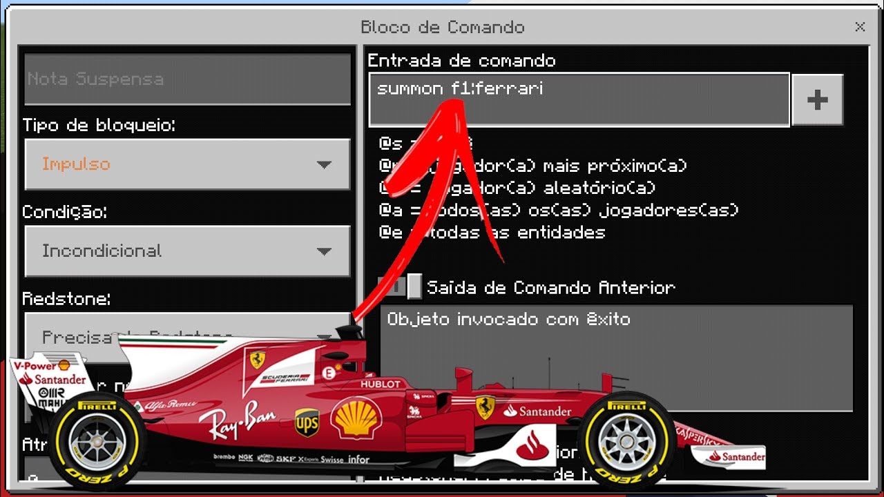 COMANDO FERRARI F1 NO MINECRAFT PE (COMMAND BLOCK) ferrari f1 command ...
