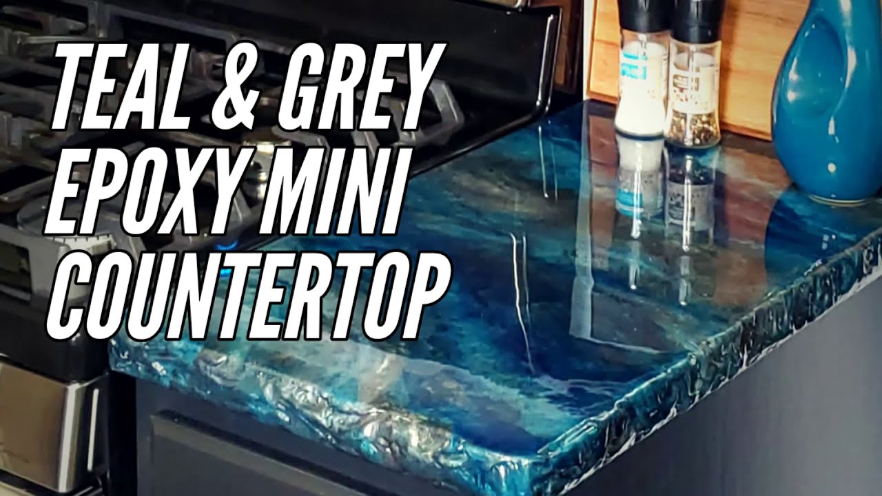 BLUE GRANITE - Teal & Grey faux stone epoxy mini kitchen counter top