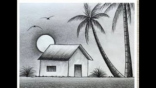 How To Draw Moonlight Night Scenery Step By Step Ll Pencil Sketch Ll Nimra Art