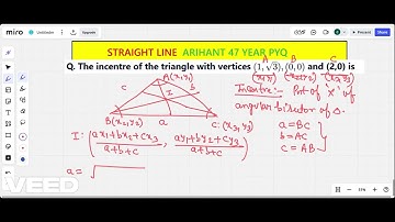 8.STRAIGHT  LINE ARIHANT The incentre of the triangle with vertices (1, 3​ ),(0,0) and (2,0) is