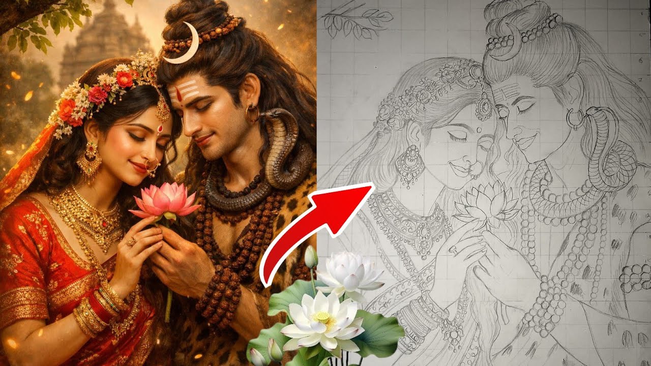 Shiv Parvati Drawing, Shivratri Special Drawing, How to Draw Lord Shiva , Mahadev Drawing 