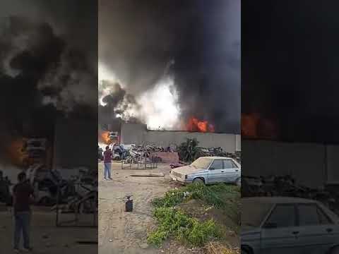 حريق بمخزن السيارات اول طريق كرداسة سلم يارب