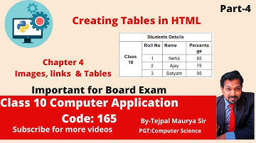 Creating Tables in HTML | Chapter 4 Images, Links and Tables | part-4 | Class 10 Computer