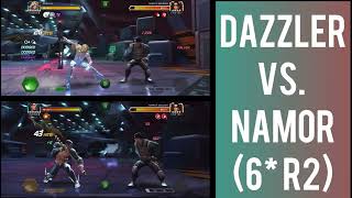 Dazzler damage comparison vs. Namor (6*R2 mid/long-form simulation)