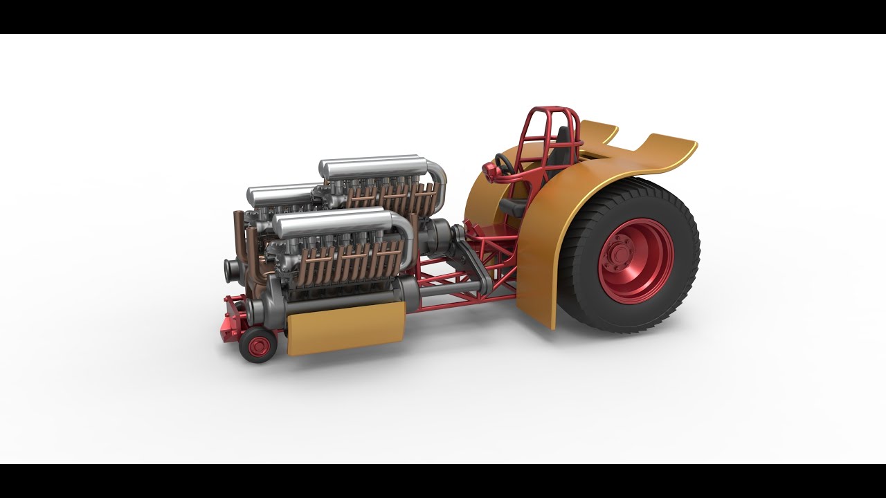 3D printable Pulling tractor with 3 engines V12 Scale 