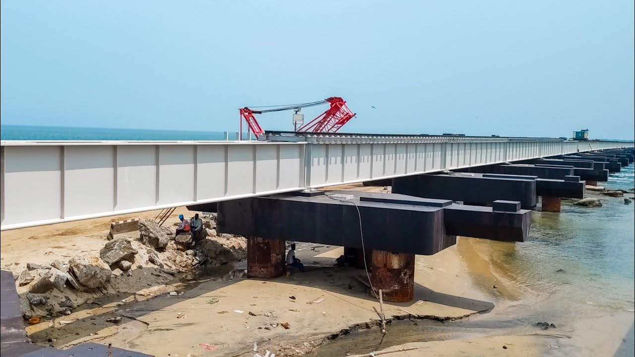 India's Vertical Sea Bridge Work Update New Pamban Bridge