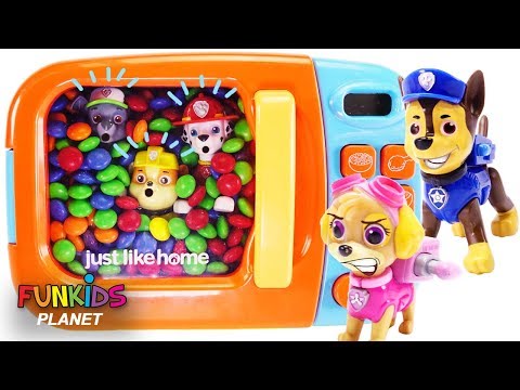 paw-patrol-chase-&-skye-stuck-in-magical-microwave-m&ms-&-cars