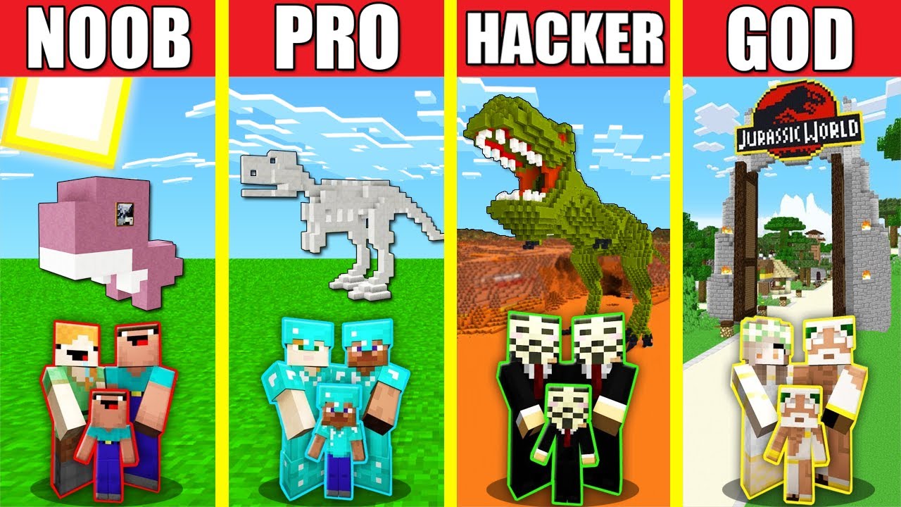 Noob vs. pro vs. hacker in dino t-rex RTX! 