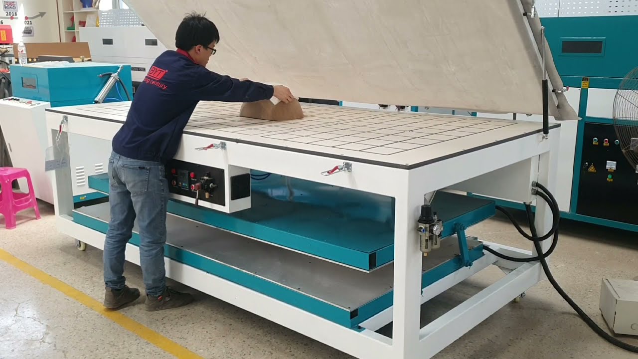 How does vacuum membrane press make 3D solid surface thermoforming? By BYTCNC vacuum membrane press