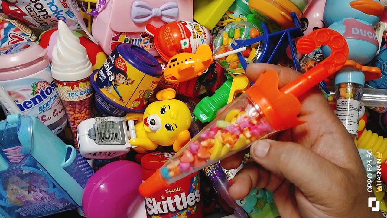 Kinder Joy toy gems candy lollipop skittles ice ball candy मेंटोस 🍫🍭🍫 ...