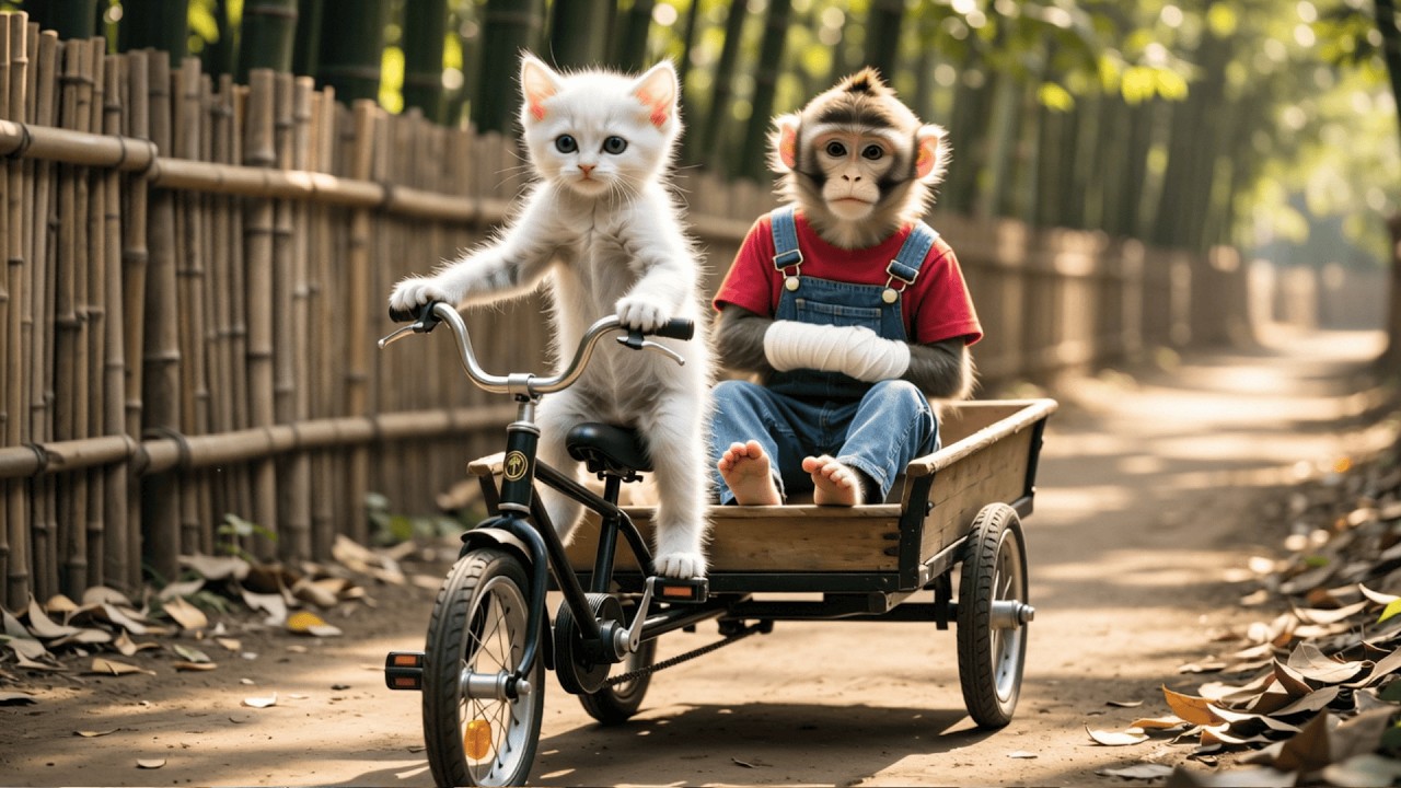 Monkey Farmer Falls While Harvesting Coconuts, Kitten Takes Him to Hospital and Cooks Porridge 🐒🐾🍲