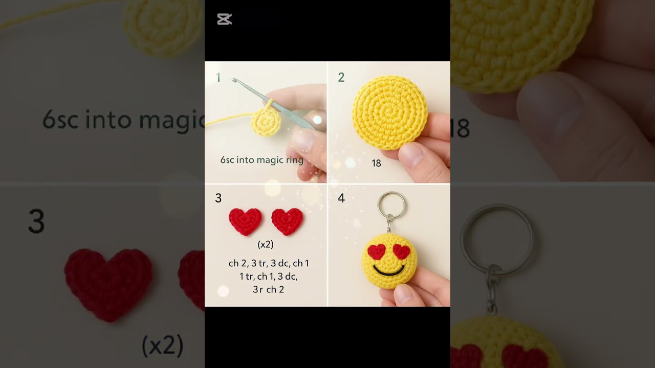 Handmade Heart Eyes Emoji Keychain–Crochet Joy in Every Stitch 