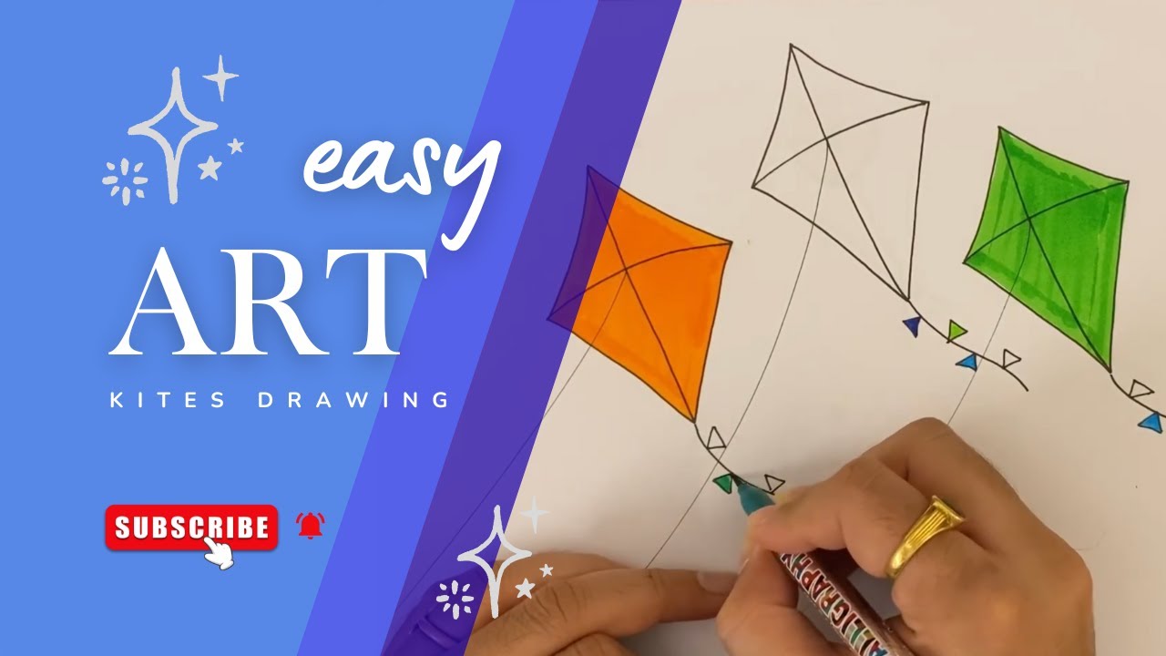 Как нарисовать трёхцветных воздушных змеев | Рисование воздушных змеев | Простой рисунок для детей