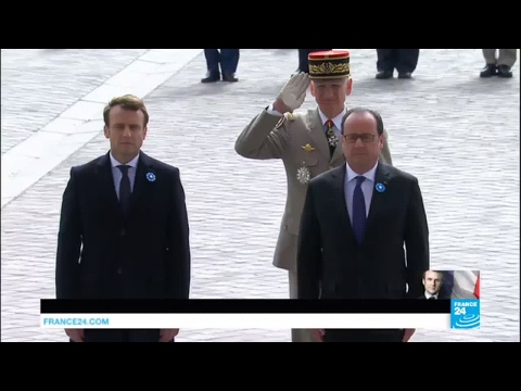 France: François Hollande guides president-elect Emmanuel Macron through VE Day ceremony