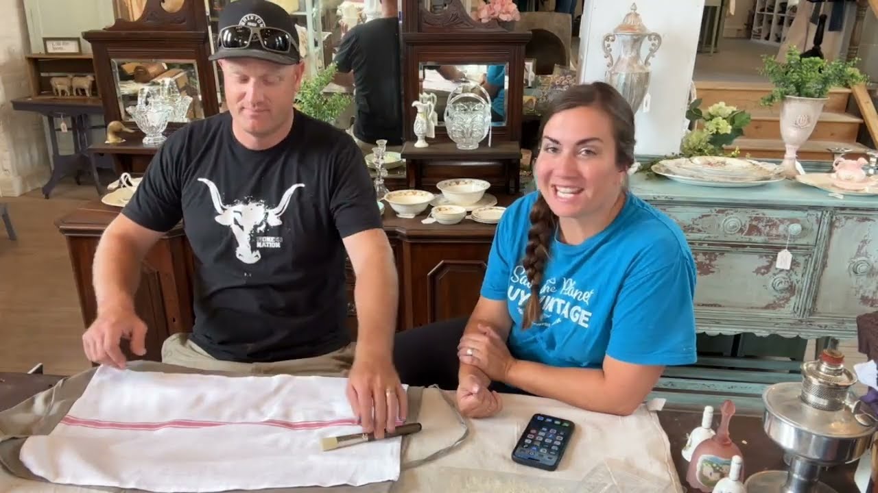 Shop with us Vintage Thrifted Home Decor Shop Tour and How To Stencil Fabric Craft Kit DIY