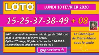 LOTO TIRAGE GAGNANT DU LUNDI 10 FEVRIER 2020