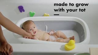 We created the oxo tot splash & store bathtub to grow with little ones
from birth – 18 months. carefully engineered design has a narrow end
for cradling ...