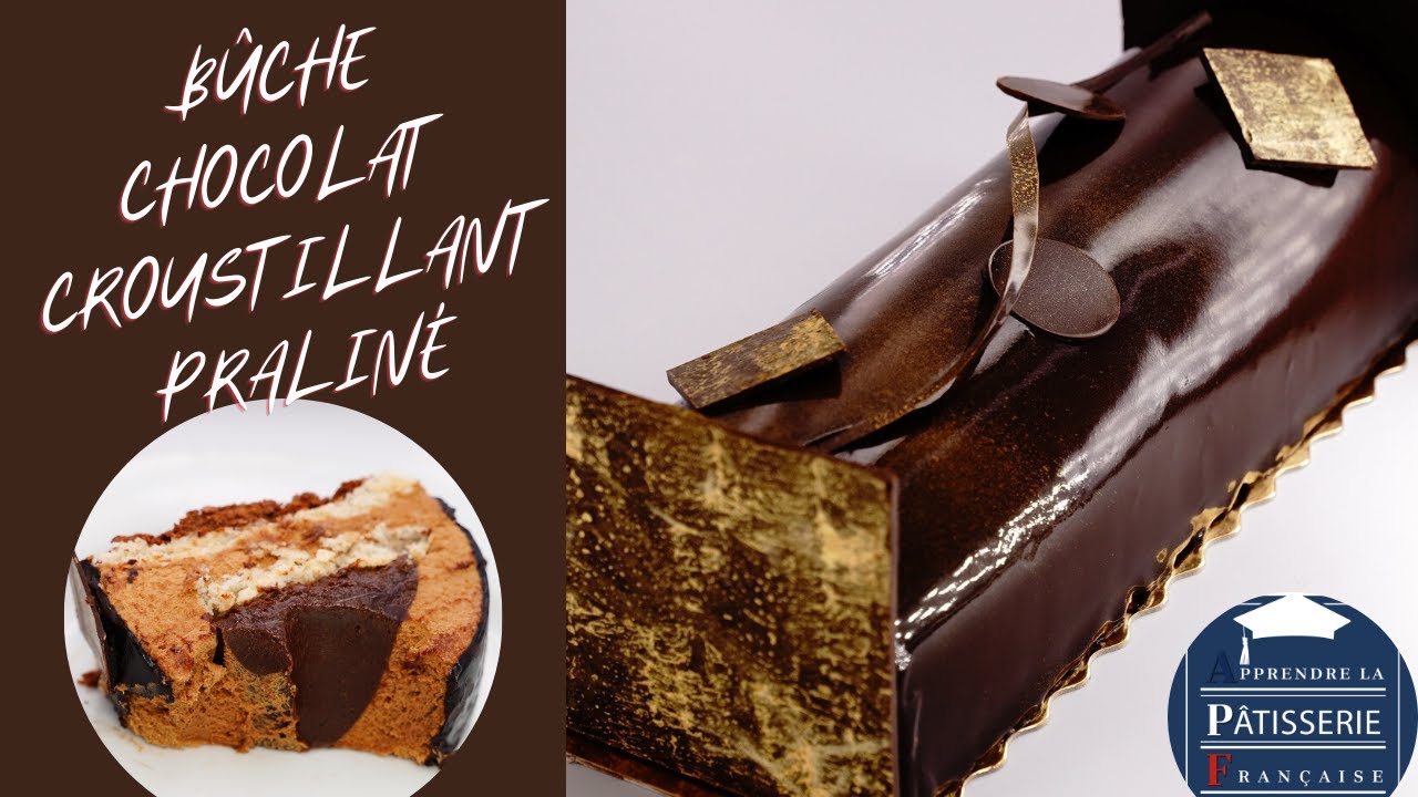 Bûche de noël au chocolat croustillant praliné