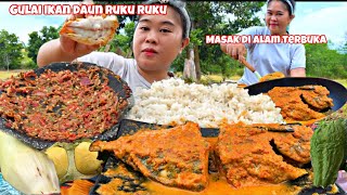 MASAK DI ALAM TERBUKA‼️ GULAI IKAN TEMPOYAK CAMPUR DAUN RUKU RUKU  + BIKIN SAMBAL BELIMBING.