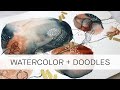 watercolor + doodles: texture with sewing thread