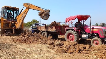 New JCB Backhoe Machine Loading Soil On Mahindra Yuvo And Swaraj Tractors | Jcb Tractor Cartoon Gadi