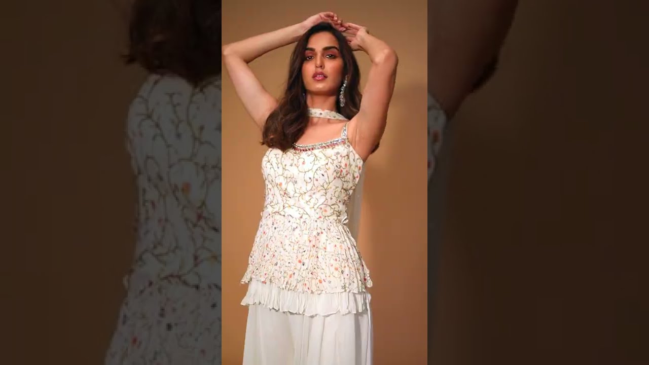 Seasons - Stylish dusty ivory palazzo pant set with a printed soft peplum style top