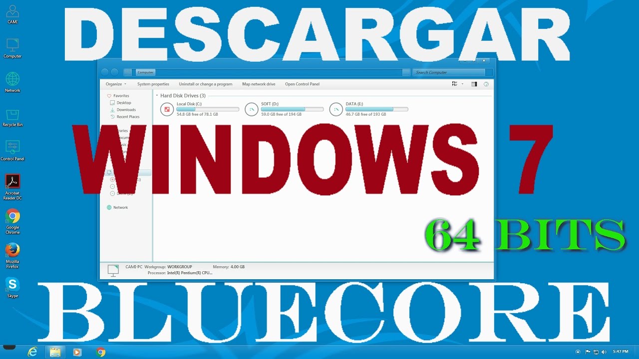 COMO DESCARGAR WINDOWS 7 BLUECORE X64 - YouTube