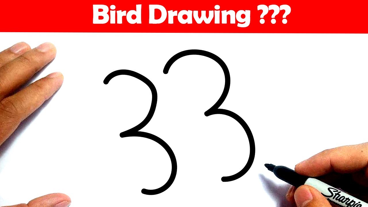 Bird Drawing | How To Draw A Flying Bird From Numbers 33 - YouTube