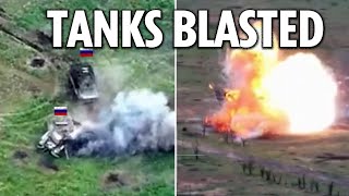 Ukraine troops obliterate Russian tanks one by one as flames and smoke engulf battlefield