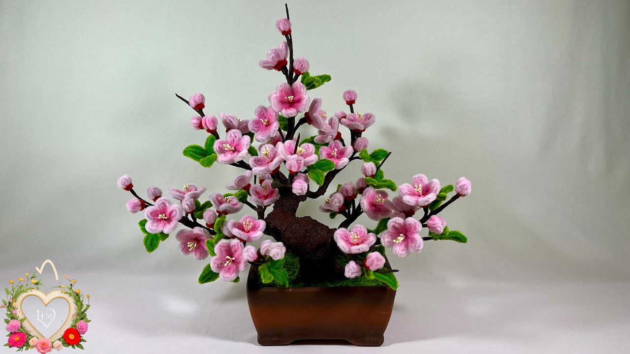 Cách làm cây Đào Phai Bonsai bằng kẽm nhung - How to make bonsai Peaches ! 