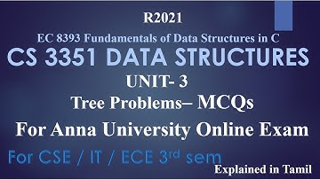 CS3351 DATA STRUCTURES / UNIT 3  / TREE PROBLEMS /  MCQs for Anna University Online Exam / EC 8393