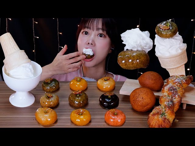 ASMR 소리 미쳤? 과즙 대폭발 개성주악 먹방 생크림 듬뿍 얹기 (feat.찹쌀도넛 갈릭꽈배기 아이스크림) Korea Dessert Mukbang Real Sounds