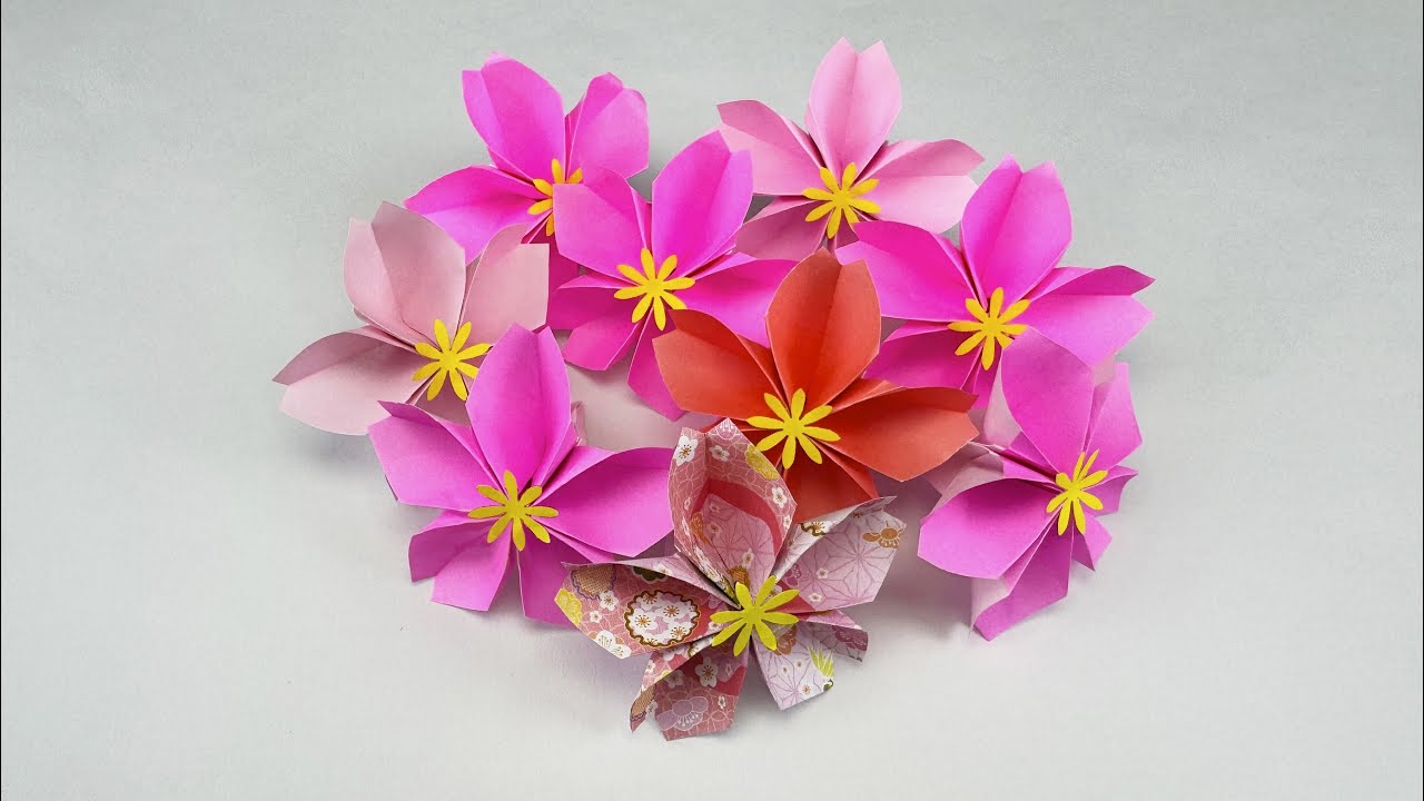 桜の花の折り方 🌸 簡単！春の壁面飾りやプレゼントに | Origami