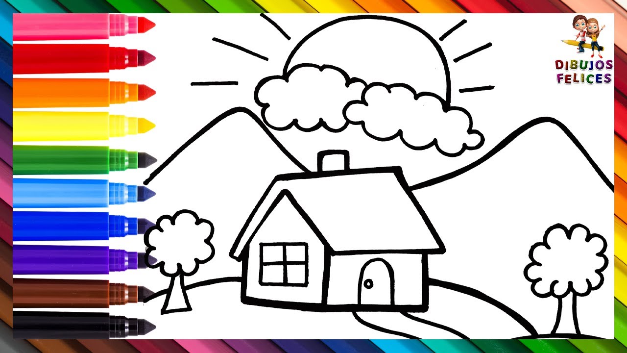 Cómo Dibujar Un Paisaje 🏠🌳🌄 Dibuja y Colorea Un Paisaje Muy Fácil 🌈 Dibujos Para Niños