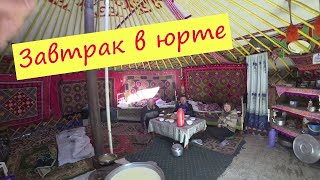 Монголия. Завтрак в казахской ЮРТЕ. Каймак, баурсаки.