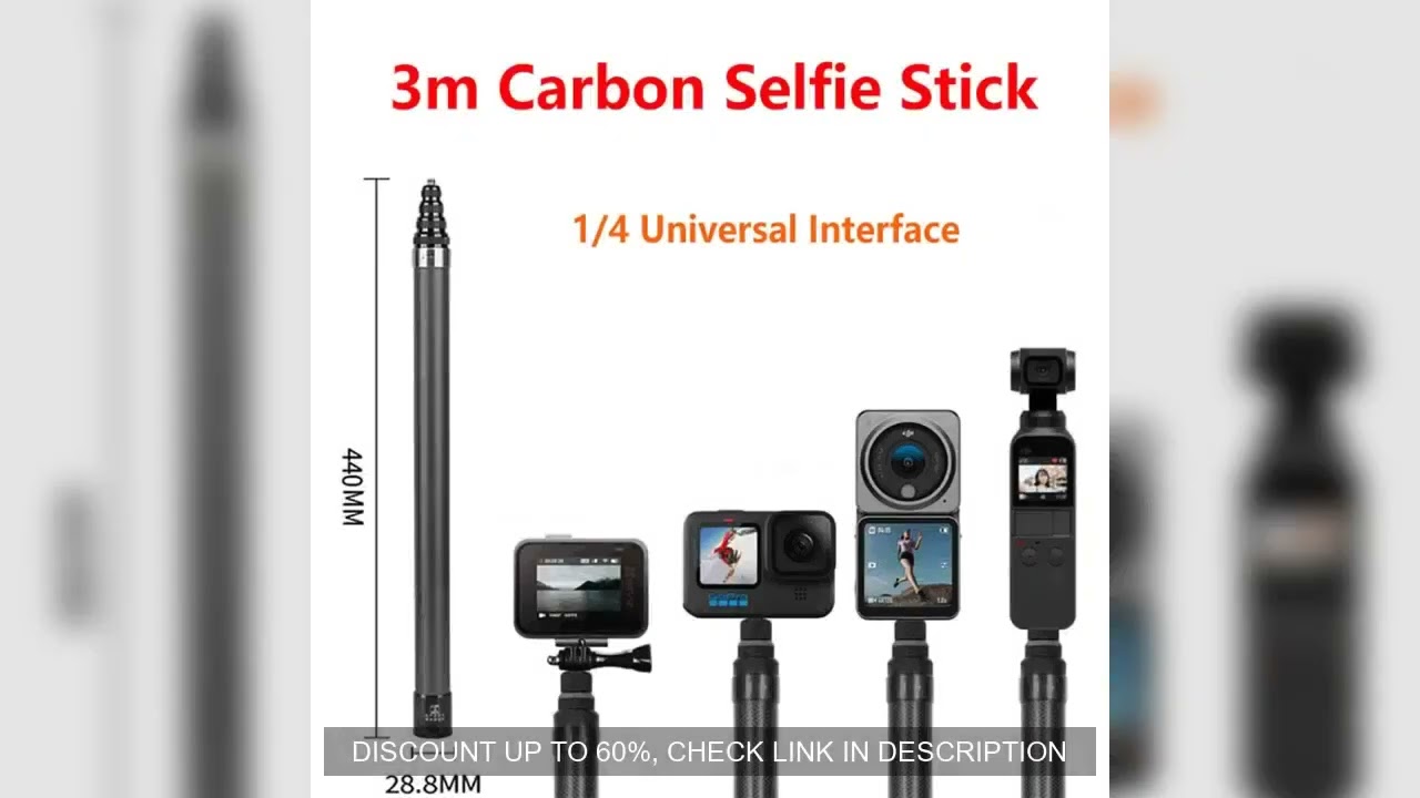 3m Carbon Selfie Stick Action Camera Scalable Long Invisible Selfie Stick With 1/4 Universal Interfa